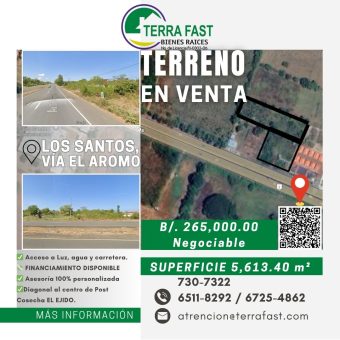 Terreno Comercial sobre la Carretera Avenida Belisario Porras, Los Santos – 5,613.40 m²